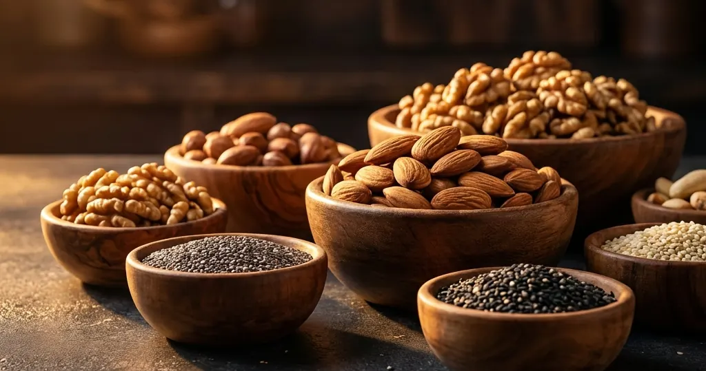 Nueces y almendras listas para preparar un pedido