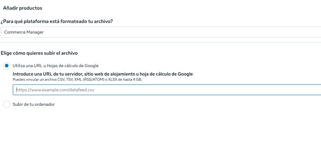 Pegar URL del feed de catálogo en Meta Commerce