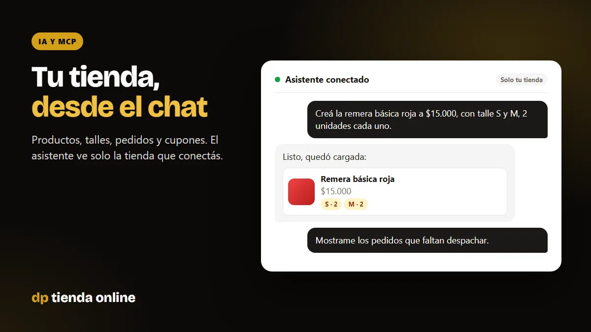 Chat con el asistente que crea una remera con talles S y M en la tienda conectada