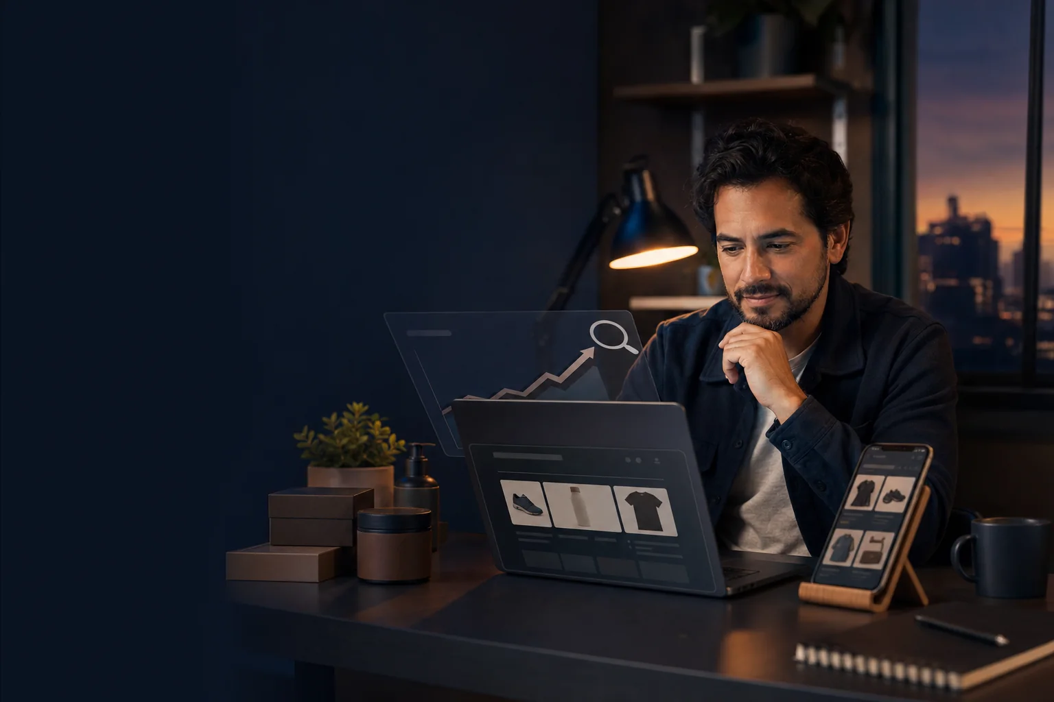 Emprendedor analizando el posicionamiento de su tienda online