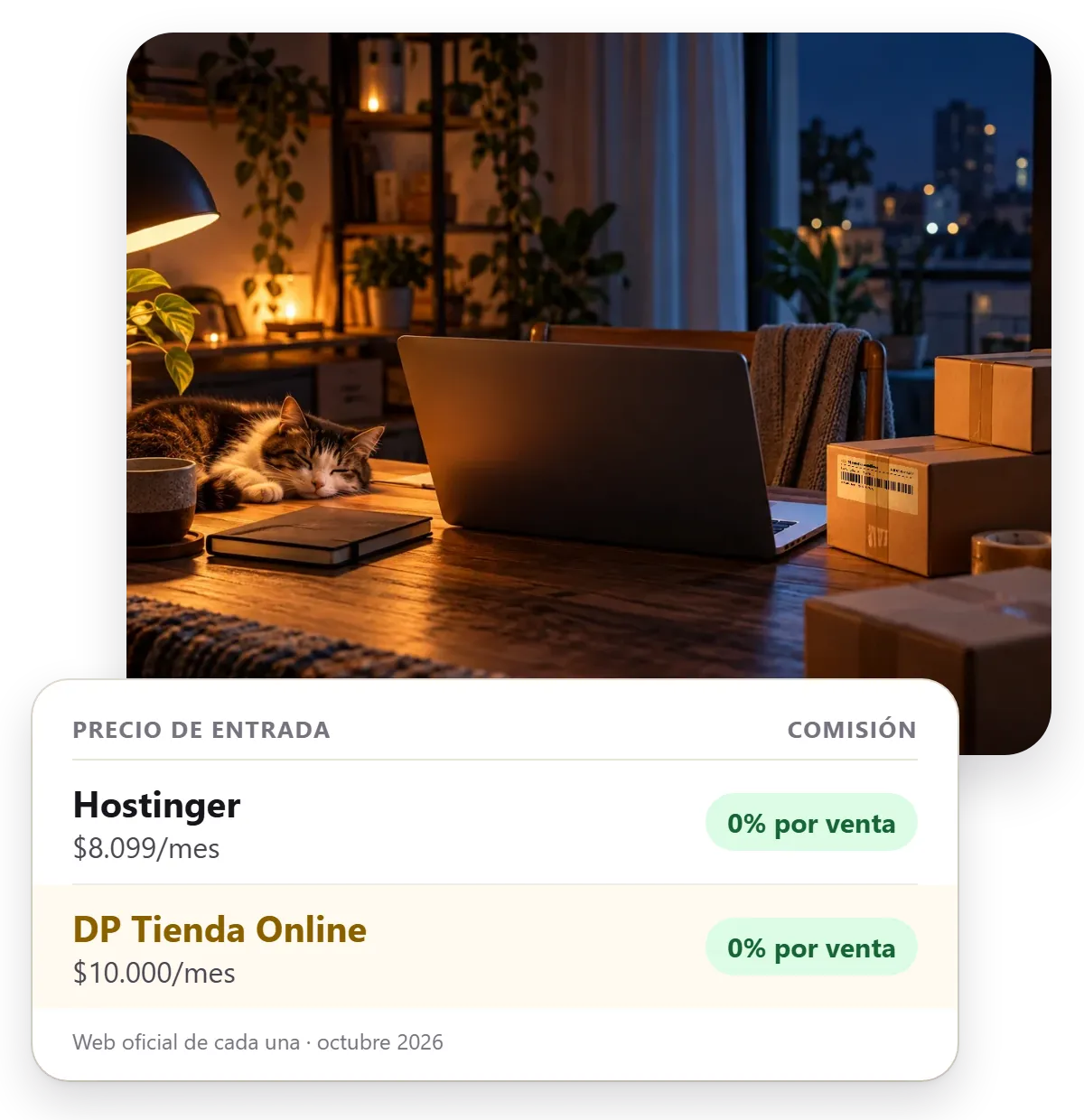 Comparación de Hostinger y DP Tienda Online: precio, comisión y plan gratis