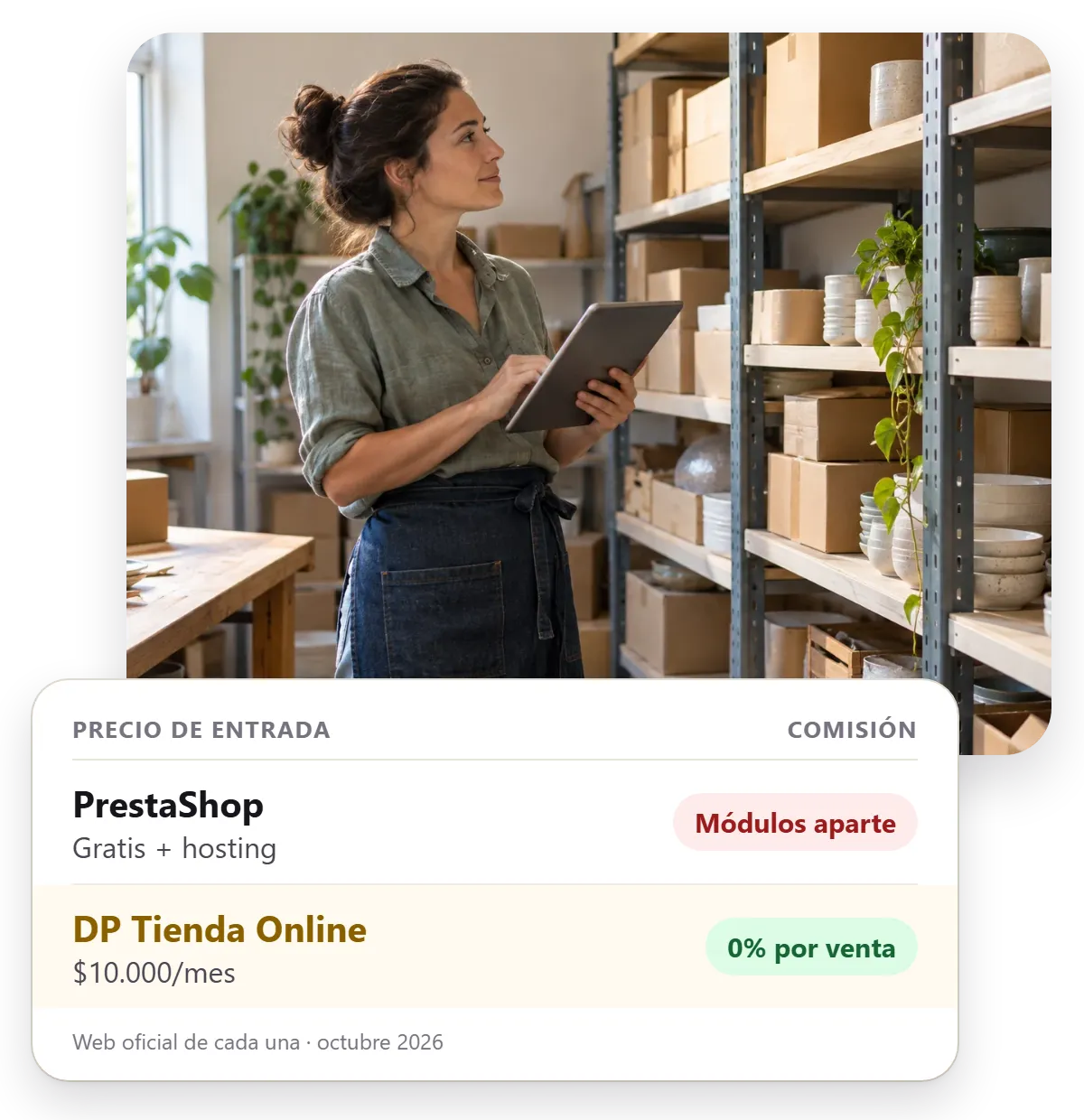 Comparación de PrestaShop y DP Tienda Online: precio, comisión y plan gratis