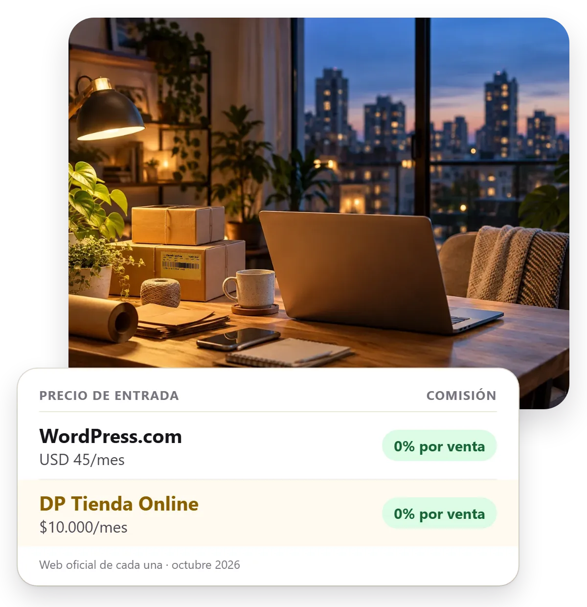 Comparación de WordPress.com y DP Tienda Online: precio, comisión y plan gratis