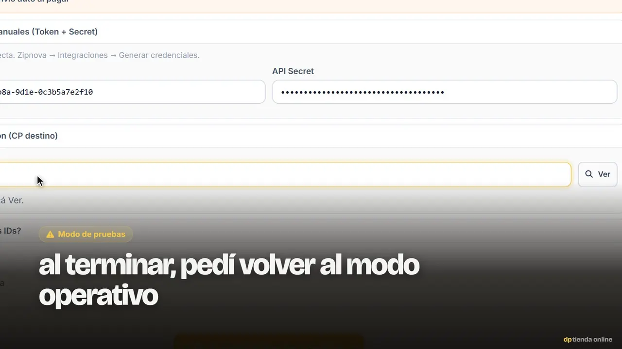 Captura del panel: conectar zipnova