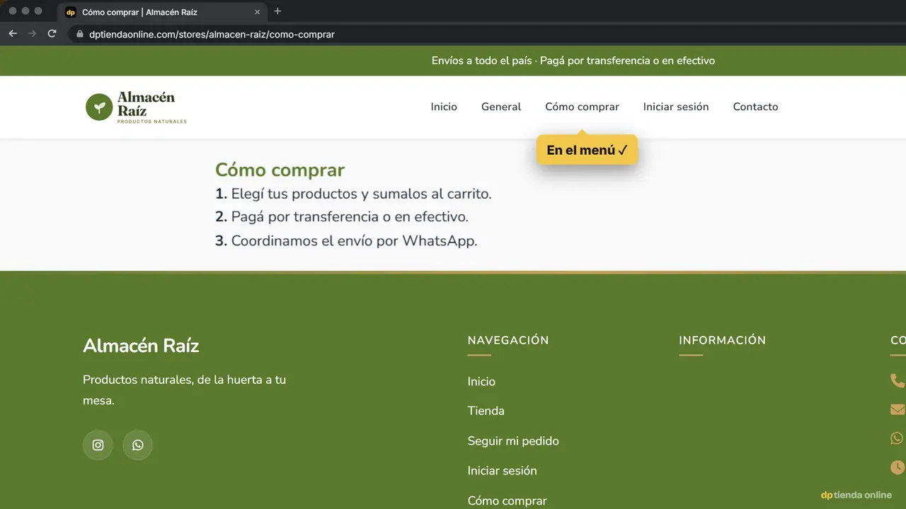 Captura del panel: crear una página