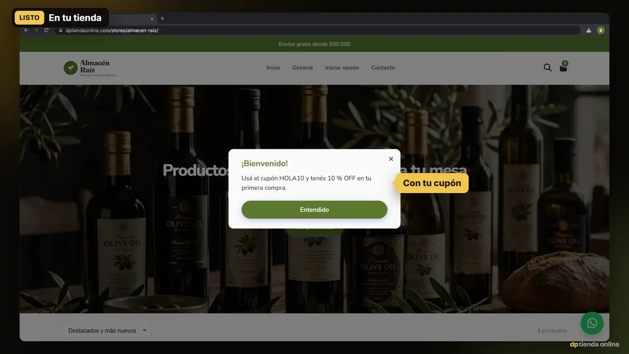 Captura del panel: barra de anuncio y pop-up
