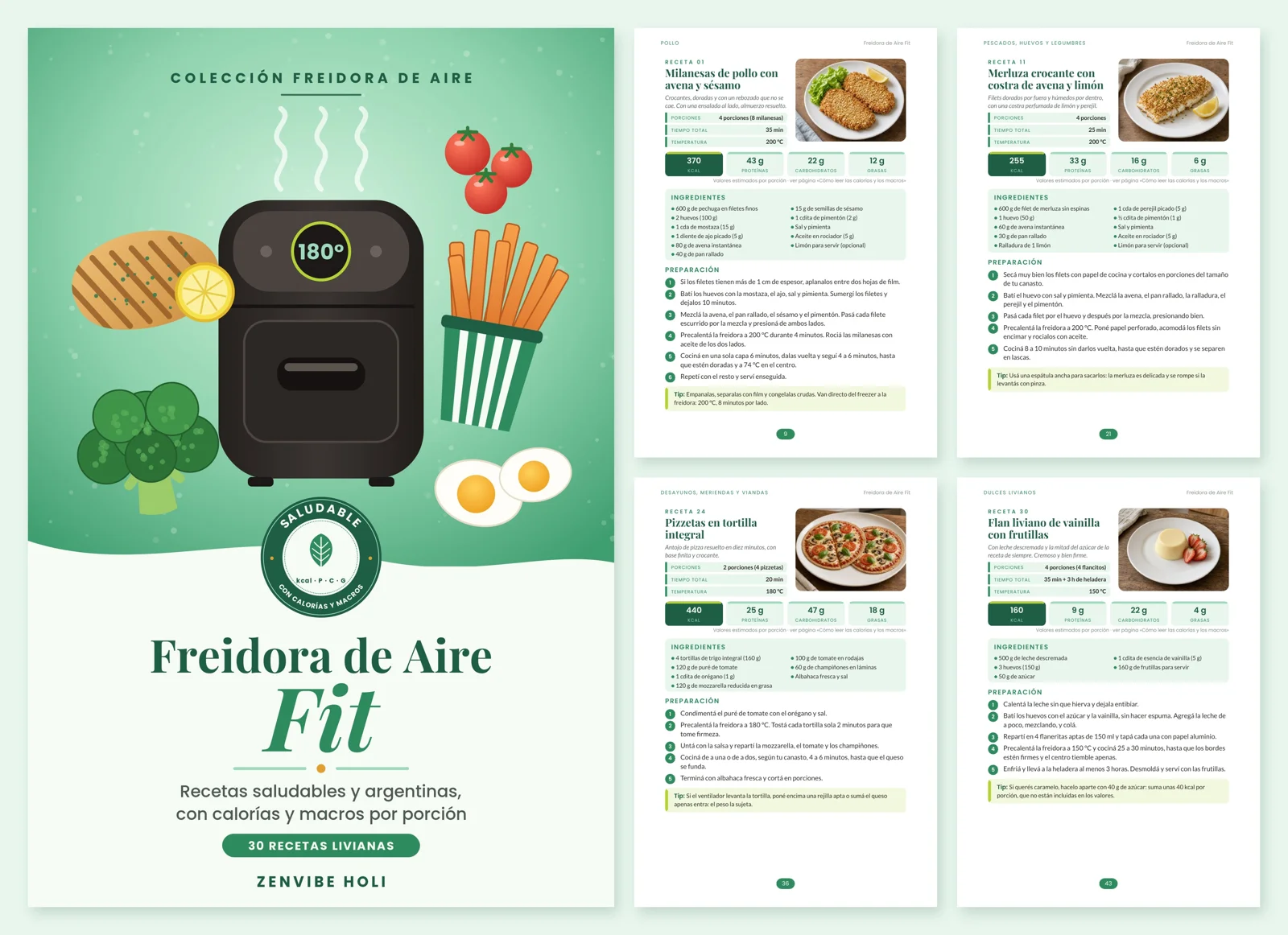 Freidora de Aire Fit: 30 recetas con calorías y macros en PDF. Recetas saludables y fit. Crujiente sin Aceite