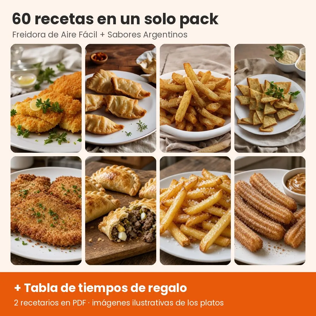 Pack recetas freidora de aire: 2 PDF + tabla. Crujiente sin Aceite