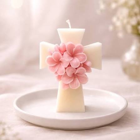 Vela Cruz con flor rosa