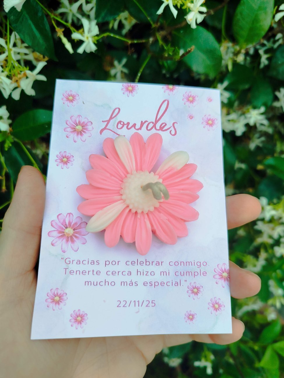 Tarjeta con flor de cera de Gotitas de Amor, foto 3