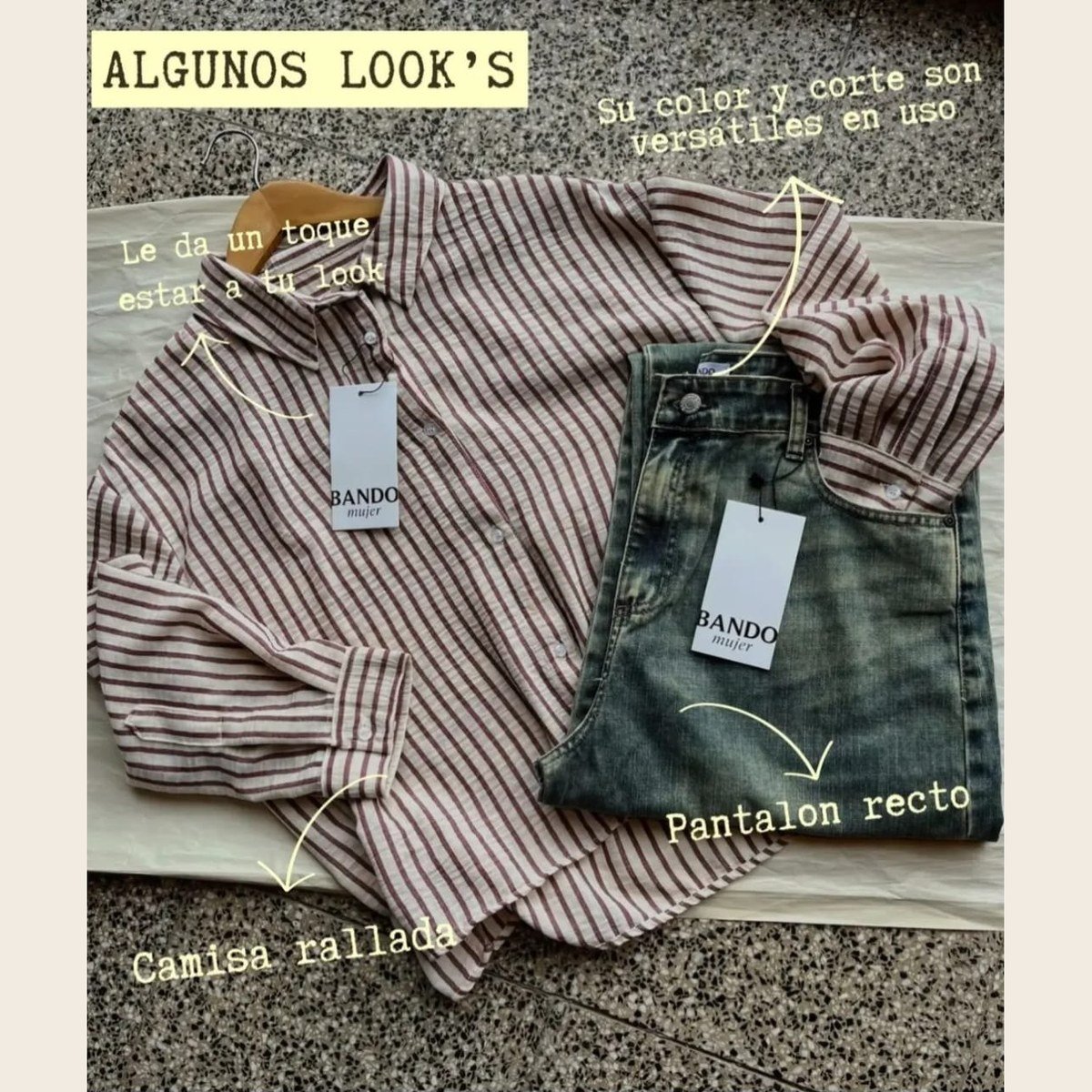 Look: camisa rayada y pantalón recto
