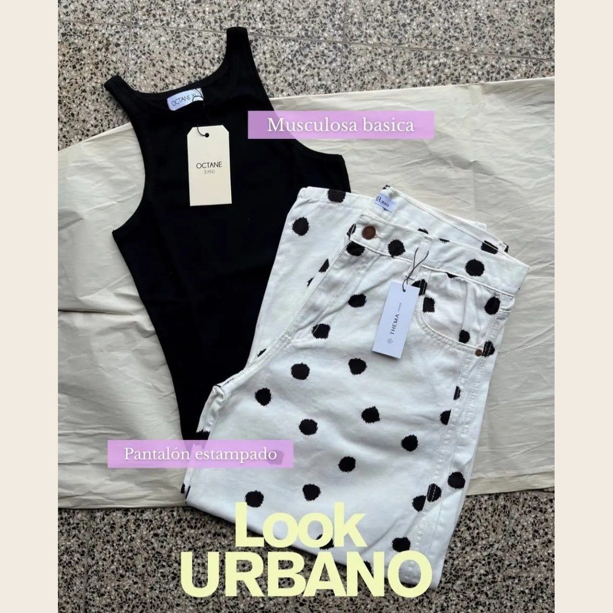 Look urbano: musculosa y pantalón a lunares