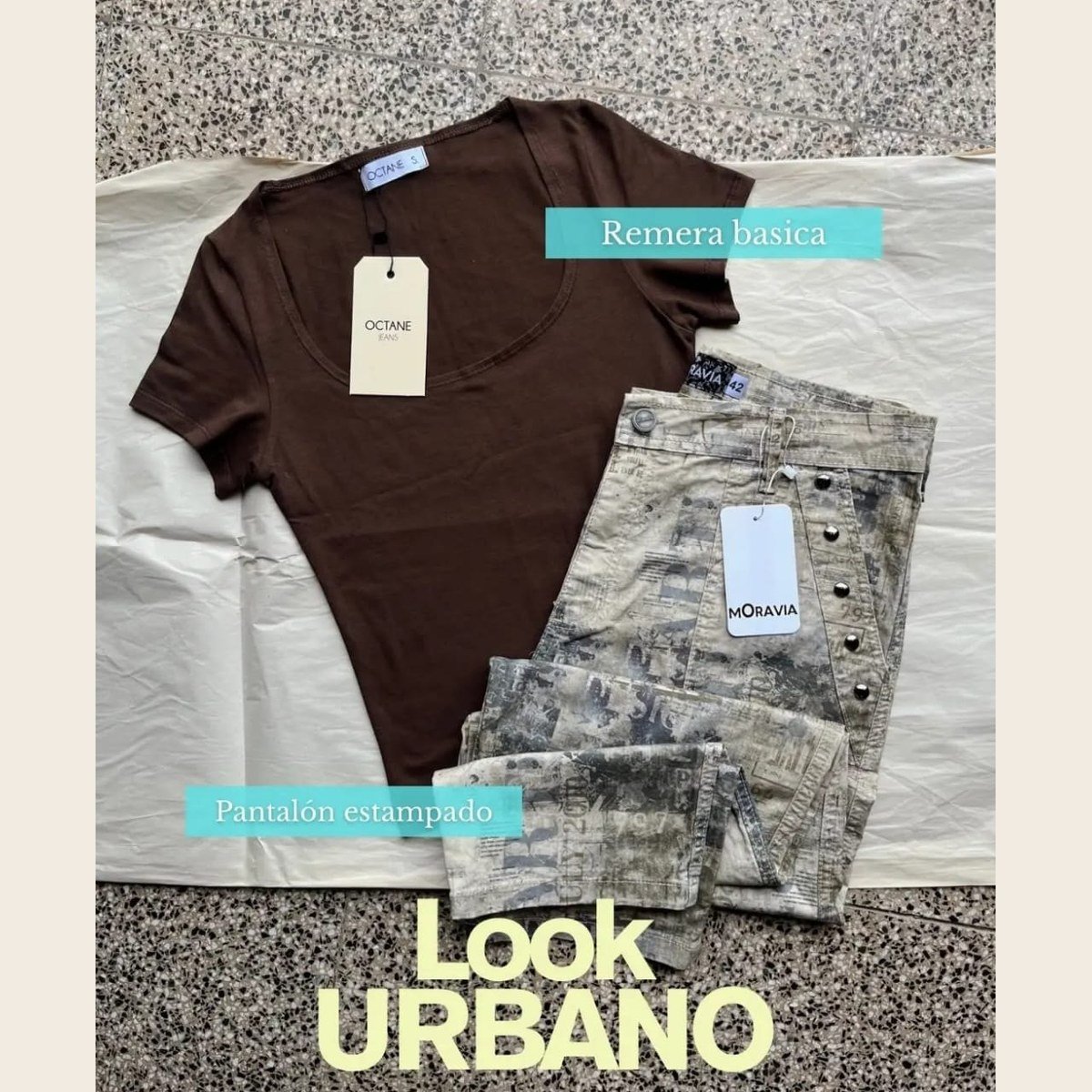 Look urbano: remera básica y pantalón estampado