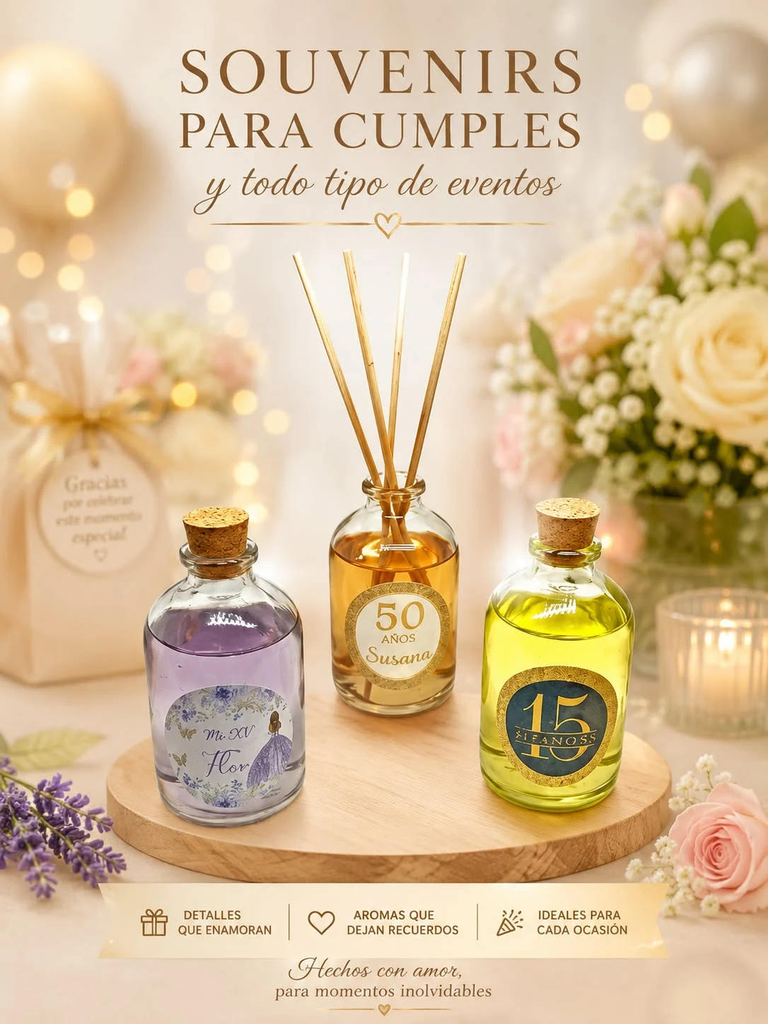 Souvenirs Mini Difusores para Eventos. Productos. Poder Holistico