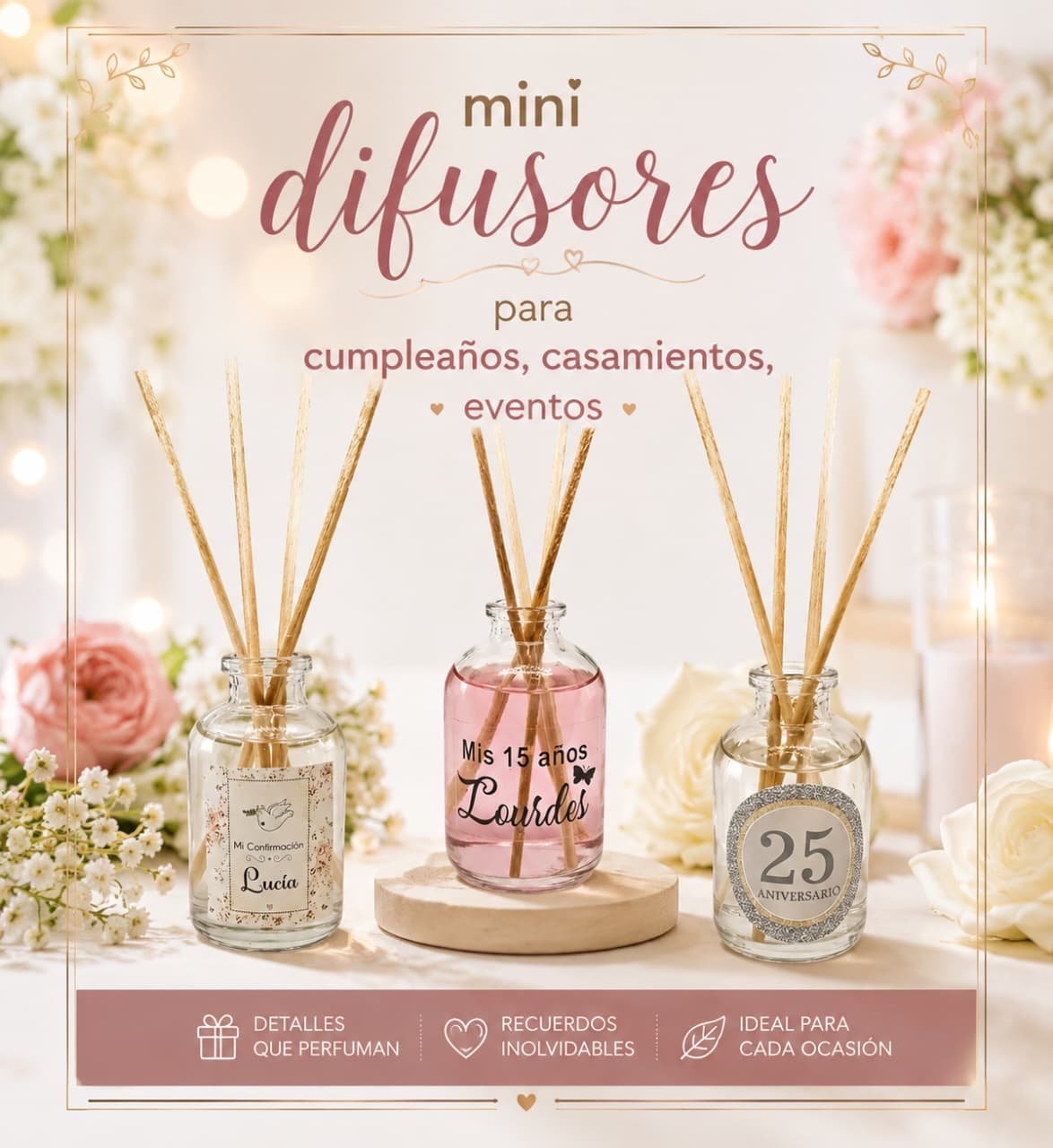 Souvenirs Mini Difusores para Eventos. Productos. Poder Holistico